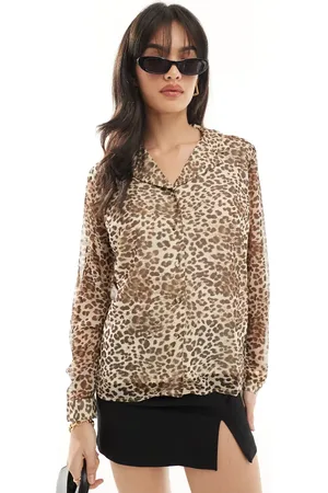 Y.A.S Y.A.S sheer open neck chuck on shirt in leopard print