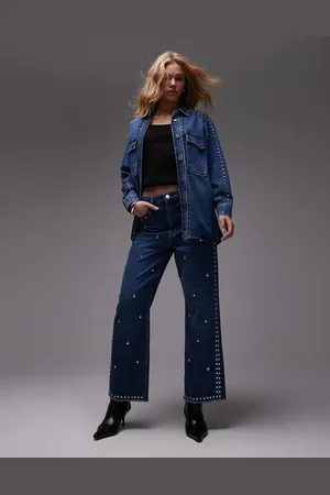 AllSaints Blake studded jeans in mid indigo