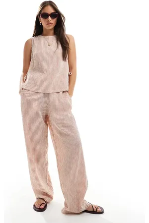 ASOS Textured pull on straight leg trousers co-ord in rose stripe