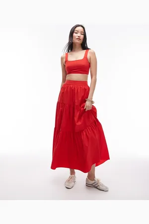 Topshop Co-ord taffeta tiered maxi skirt in