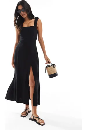 Stradivarius Milkmaid midi dress with slit in