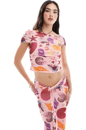 VERO MODA Off shoulder mesh top co-ord in shell print