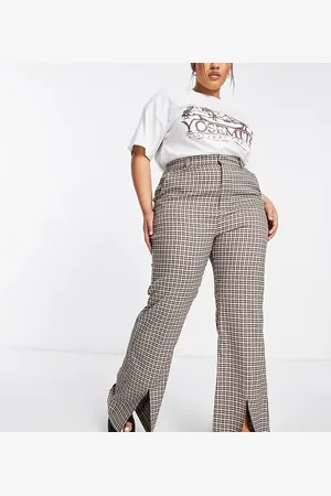 Daisy Street Straight leg trousers with split hem in vintage check