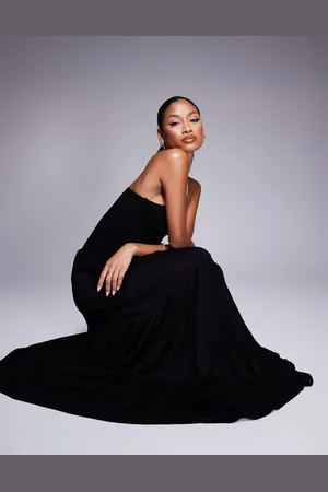 ASOS Crinkle bandeau shirred bodice tiered maxi dress in