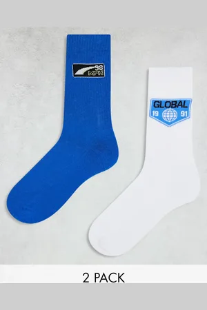 ASOS 2 pack motorsport embroidery sock in blue and white