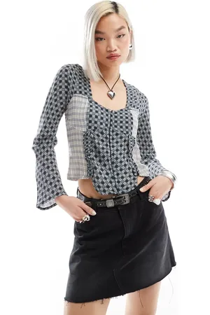 Reclaimed Long sleeve top in mixed checks