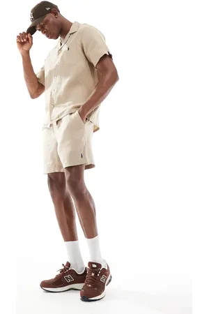 Ralph Lauren Prepsters icon logo linen shorts in beige CO-ORD
