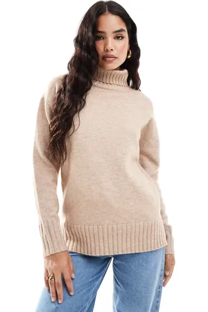 Threadbare Roll neck oversized jumper in taupe