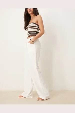 Stradivarius STR drawstring linen look trouser in ecru
