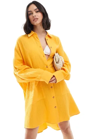 ASOS Double cloth oversized shirt dress with dropped pockets in tangerine