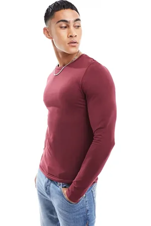 ASOS Essential muscle fit long sleeve t-shirt in burgundy
