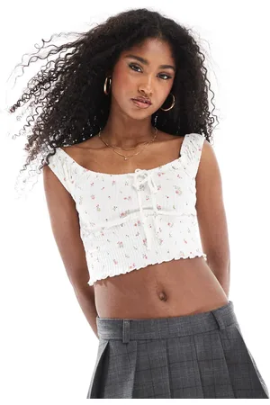 Cotton On Cotton On shirred short sleeve top in ditsy vintage white