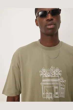 ASOS Boxy oversized t-shirt with front print in light khaki