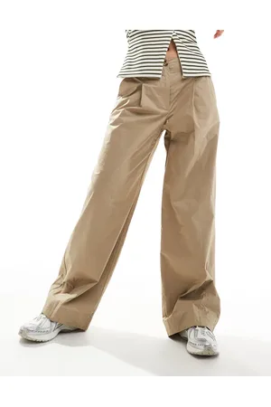 MANGO Straight leg button front slouchy trousers in beige