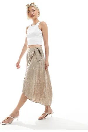 Pieces® Wrap midi skirt in crockery beige spot print