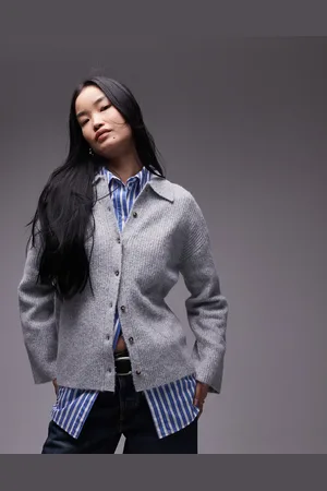 Topshop Knitted collar rib button through relaxed shirt in