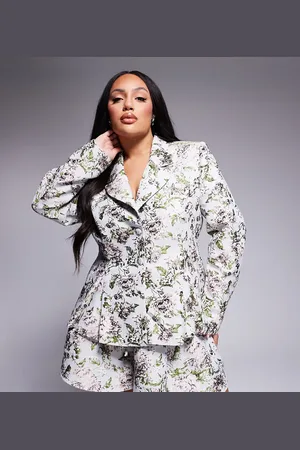 ASOS Curve co-ord jacquard lace up blazer in vintage floral