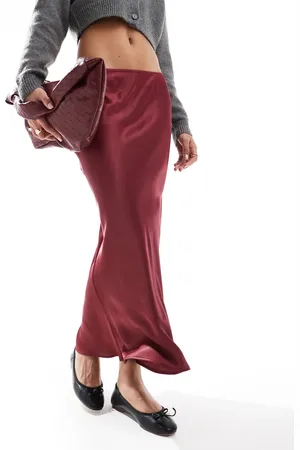 ASOS Satin midi skirt in burgundy