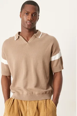 ASOS Relaxed boxy fit notch neck knitted polo with sleeve panel in