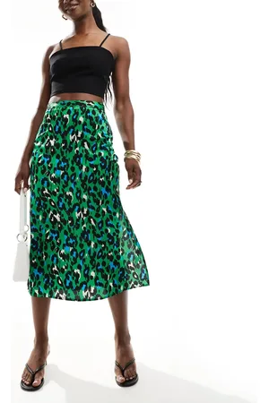 Brave Soul Satin midi skirt in animal print