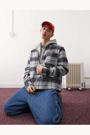 COLLUSION Boxy shacket with embroidery detail in brushed check