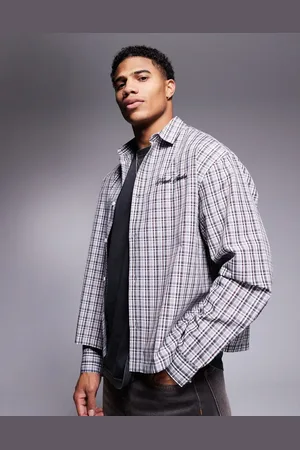 ASOS Boxy oversized shirt in check with red chest embroidery