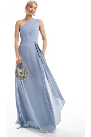 TFNC Bridesmaid chiffon maxi dress with wrap skirt in dusty