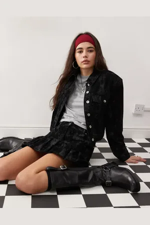 COLLUSION Flocked camo print denim jacket co-ord in