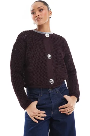 ASOS Chunky knit cardigan in burgundy