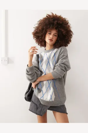 Weekday Jules wool blend argyle jumper in melange