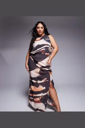 ASOS ASOS DESIGN Curve high neck wrap maxi dress in dark abstract print