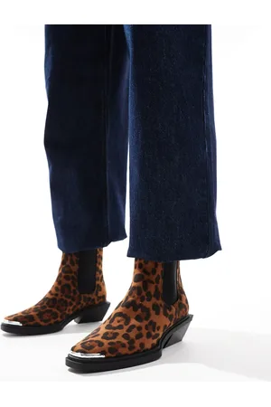 ASOS Aruba flat western boots with toe cap detail in leopard