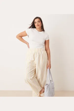ASOS Curve linen look barrel trousers in stripe