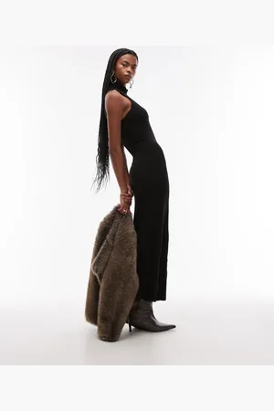 MANGO Open back high neck knitted maxi dress in