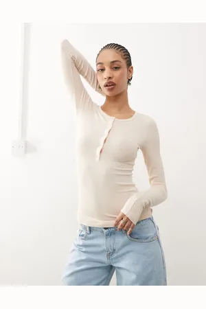 Weekday Long sleeve henley t-shirt in off