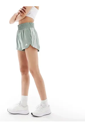 adidas Adidas Training high waist woven pacer shorts in silver