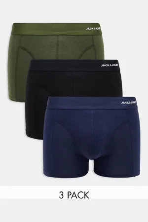JACK & JONES 3 pack trunks in bamboo khaki & black