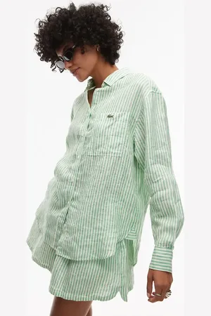 Lacoste Co-ord oversized long sleeve striped shirt in and white