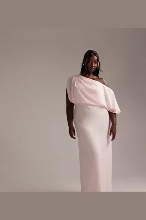 ASOS ASOS DESIGN Curve Bridesmaids crepe one shoulder draped maxi dress in soft