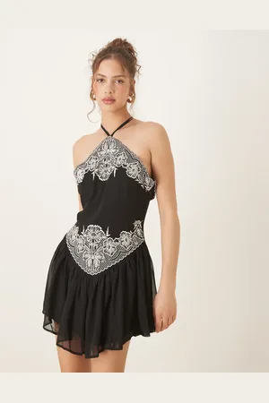 ASOS Embroidered halter mini dress in