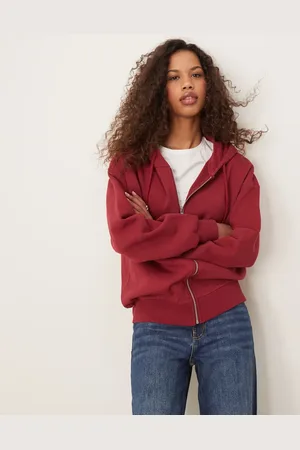 Gina Tricot Zip through oversized hoodie in burgundy