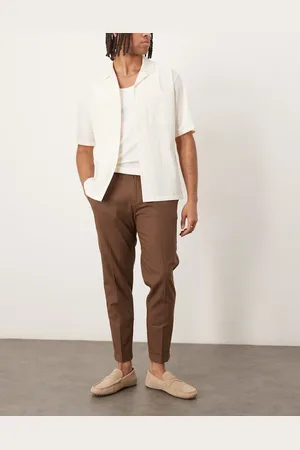 ASOS Smart tapered fit linen blend trousers in with turnups