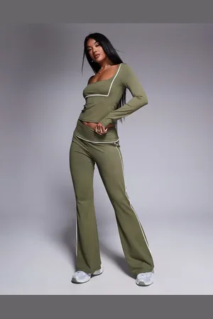 ASOS Contrast binding flare legging co ord in olive