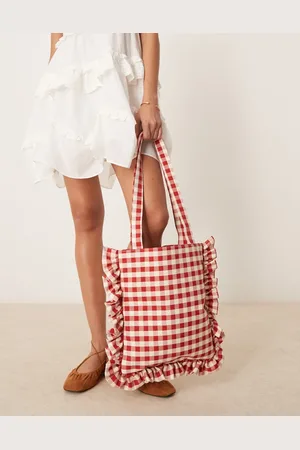 My Accessories Ruffle gingham tote bag in and white