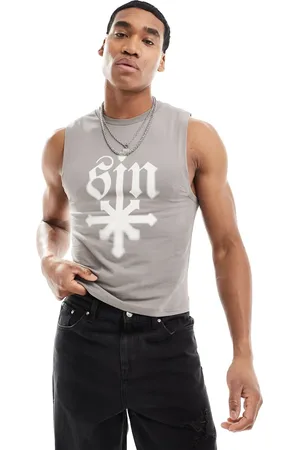 ASOS Muscle fit tank vest in with grunge front print