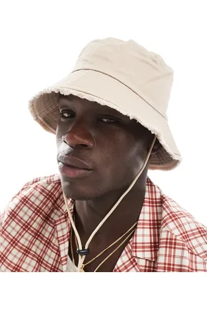 ASOS Bucket hat with frayed edge in stone