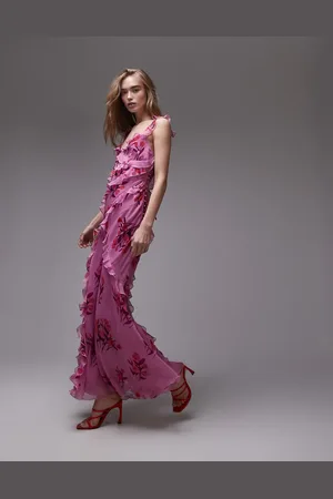 Topshop Ruffle cami slip maxi dress in based floral