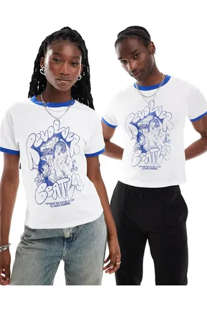 Reclaimed Unisex Beatles licensed shrunken ringer t-shirt in white