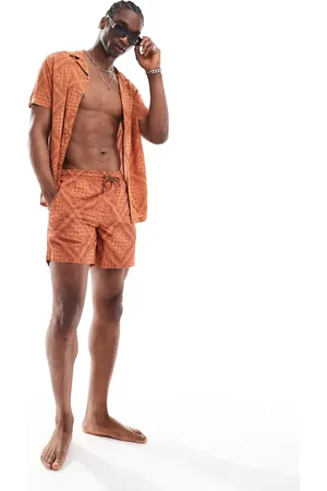 Hunky Trunks Diamond paisley print swim shorts co ord in rust