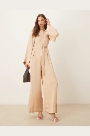 & OTHER STORIES Jumpsuit with half belt detail and split sleeves in beige